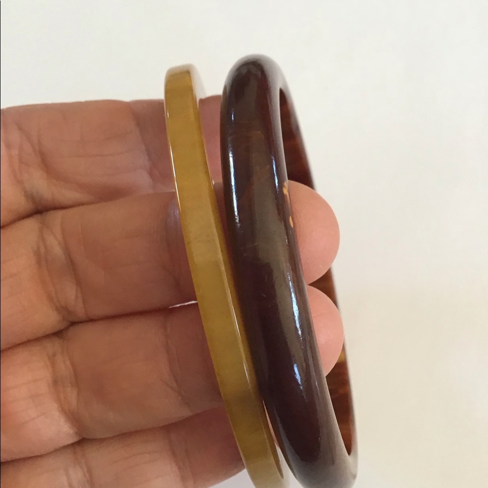 2 Bakelite Bangle Bracelets Yellow Brown "Muddy" - image 3